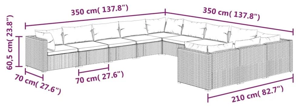 Set mobilier de gradina cu perne, 11 piese, negru, poliratan Negru, 4x colt + 7x mijloc, 1