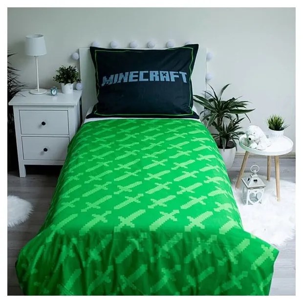 Lenjerie de pat pentru copii din bumbac pentru pat de o persoană 140x200 cm Minecraft Survival Mode – Jerry Fabrics