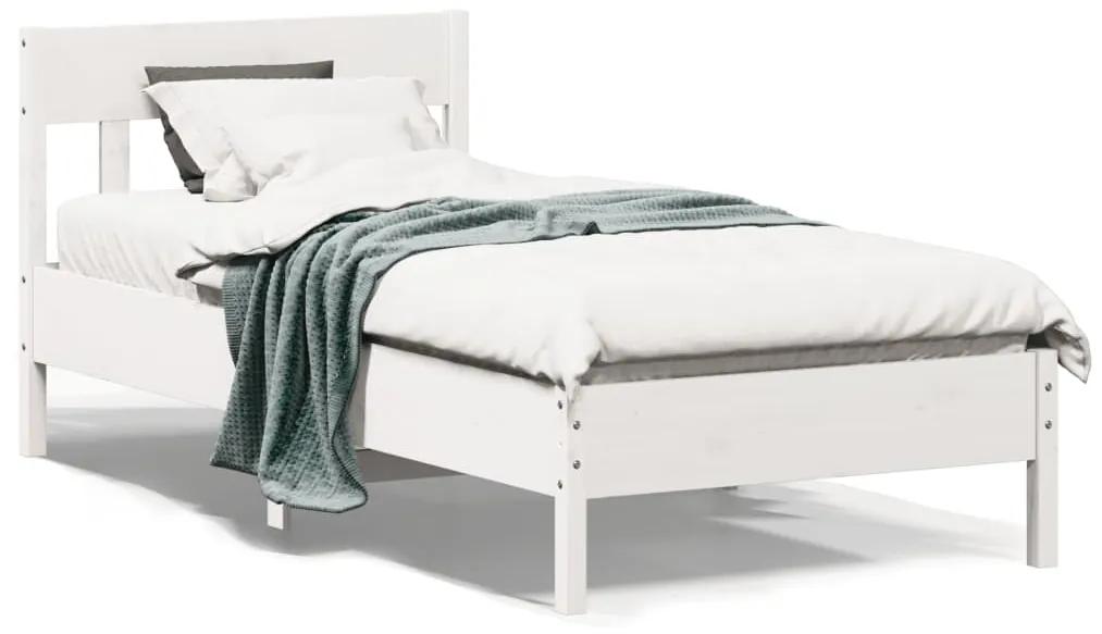 842659 vidaXL Cadru de pat cu tăblie, alb, 90x200 cm, lemn masiv de pin