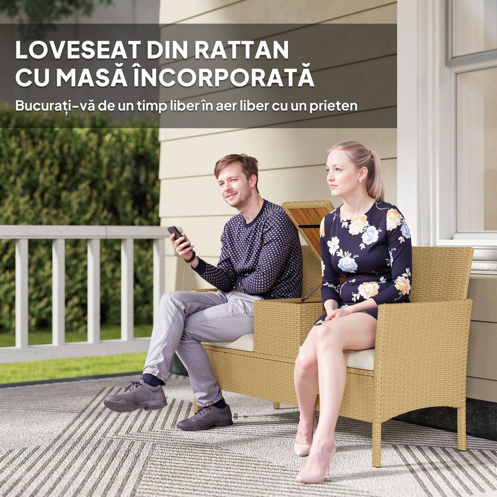 Outsunny Canapea Rattan Extensibilă, Depozitare Kaki | Aosom Romania