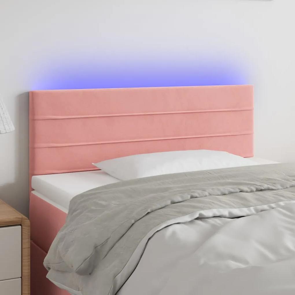 3121787 vidaXL Tăblie de pat cu LED, roz, 80x5x78/88 cm, catifea