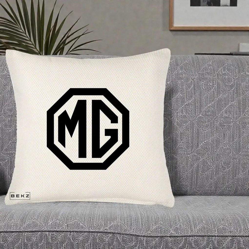 Perna Personalizata cu emblema MG, 40x40 cm, Crem Reliefat, Husa Detasabila, Perna Inclusa, BEKZ®