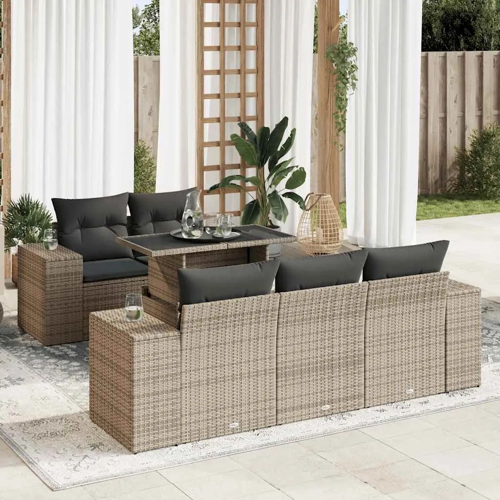 3326731 vidaXL Set mobilier grădină cu perne, 6 piese, gri, poliratan