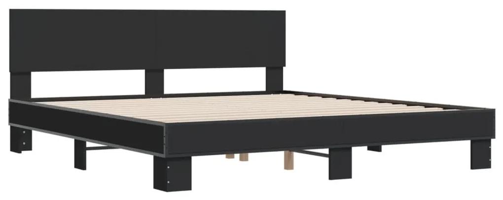 3280172 vidaXL Cadru de pat, negru, 200x200 cm, lemn prelucrat și metal
