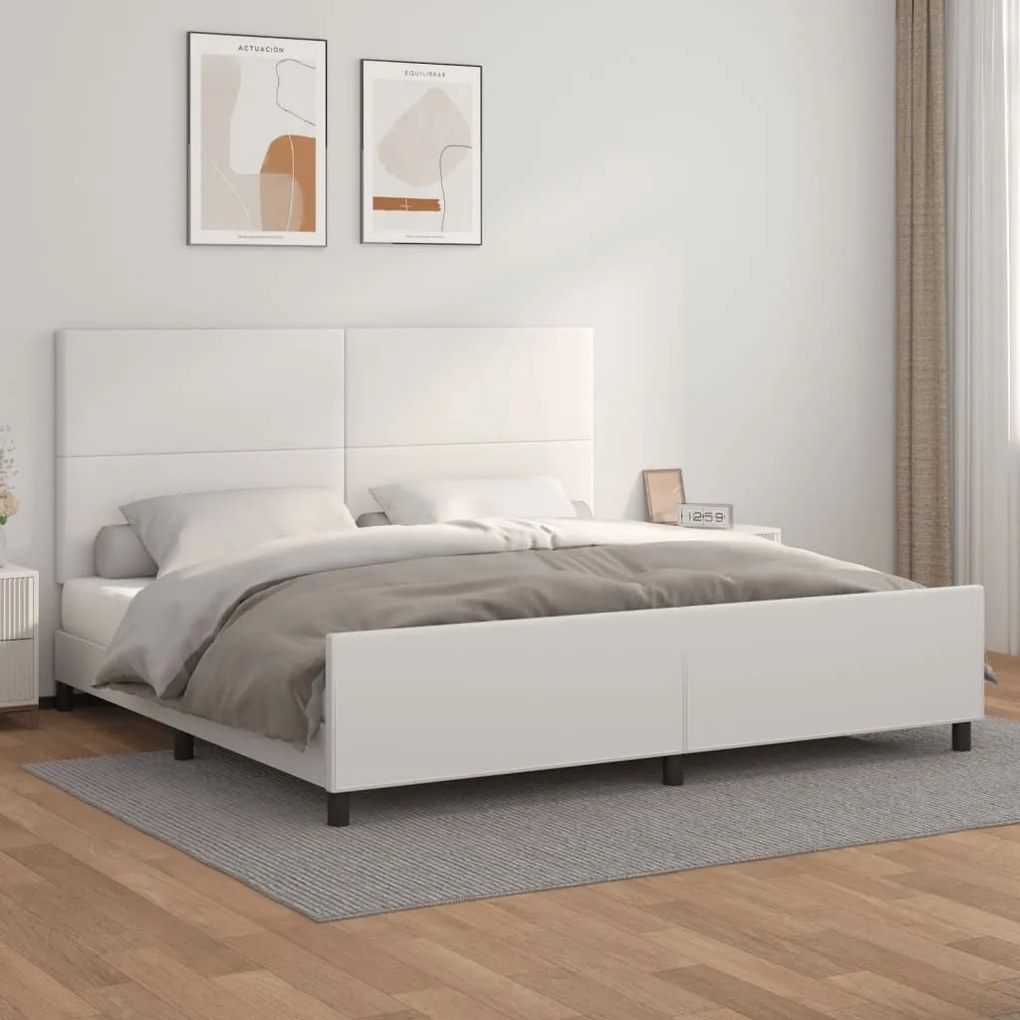 vidaXL Cadru de pat cu tăblie, alb, 200x200 cm, piele ecologică