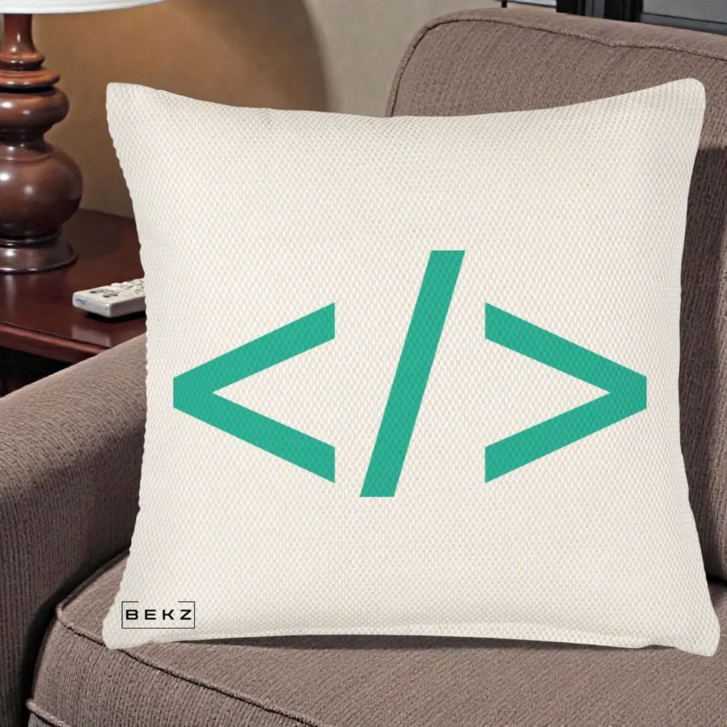 Perna Personalizata Cod HTML Turcoaz, 40x40 cm, Crem Reliefat, Husa Detasabila, Perna Inclusa, BEKZ®
