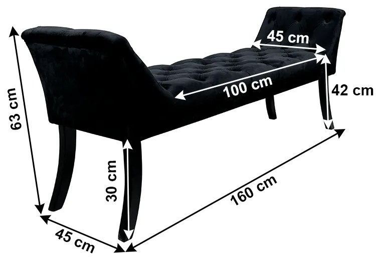 Bancă de design, ţesătură de catifea neagră / lemn, HEMY TYP 1