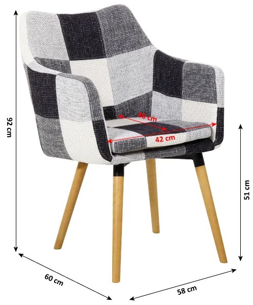 Fotoliu cu design Patchwork Alb-Negru / Fag, LANDOR