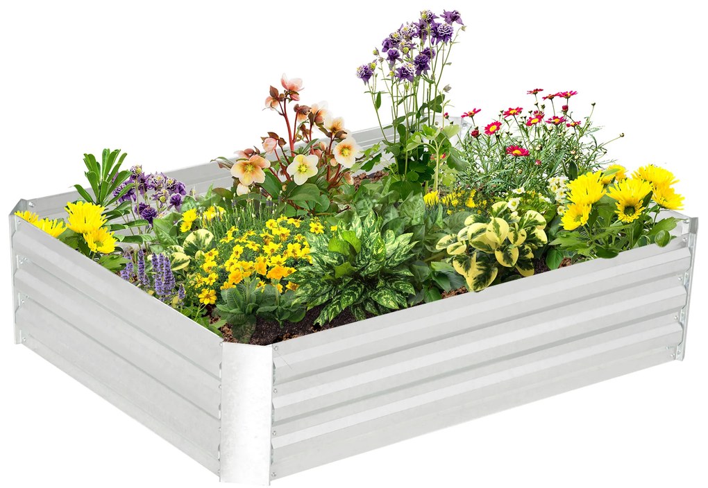 Outsunny Pat de grădină înălțat pătrat din oțel galvanizat cu protecție împotriva buruienilor 120 x 90 x 30 cm argintiu | Aosom Romania