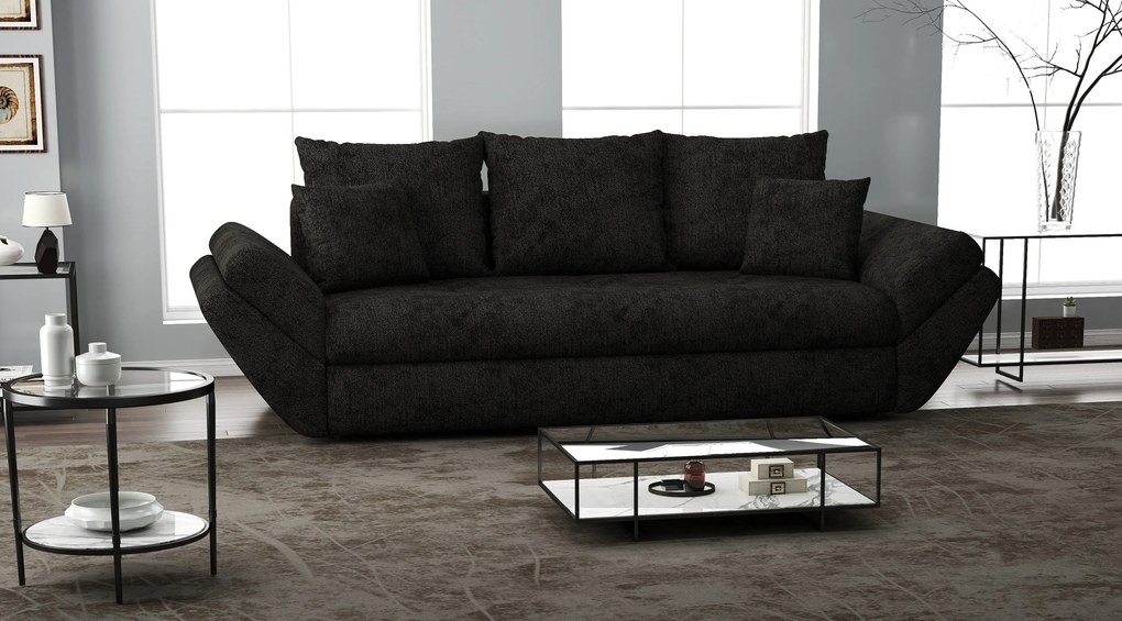 Canapea extensibilă dumonde cu ladă de depozitare si sezut confortabil din spuma high-density, Loana Enjoy Black 250x100 cm