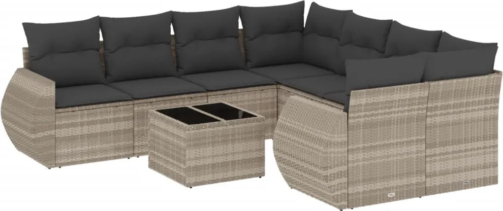 vidaXL Set canapele de grădină cu perne, 9 piese gri deschis poliratan