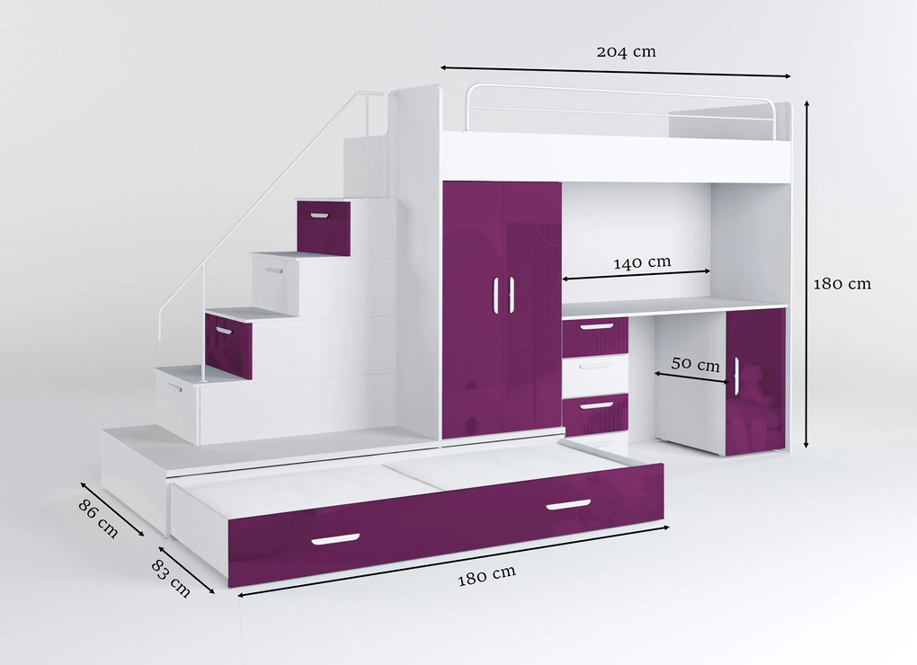 Pat pentru copii Ruby V (Alb + Violet) (cu somieră). 611115