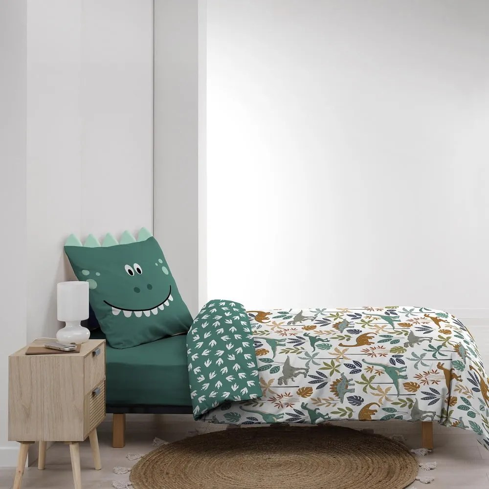 Lenjerie de pat pentru copii albă-verde din bumbac pentru pat de o persoană 140x200 cm Dina – douceur d'intérieur