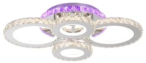 Lustra LED Cu Telecomanda, Cristal, 4 cercuri, Cromat , 140W, RGB,