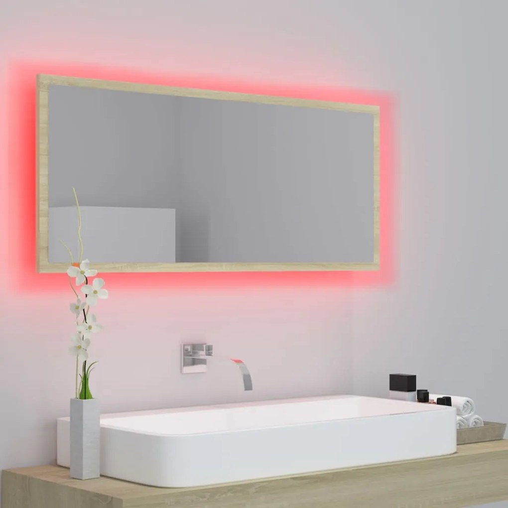 Oglinda de baie cu LED, stejar sonoma, 100x8,5x37 cm Stejar sonoma