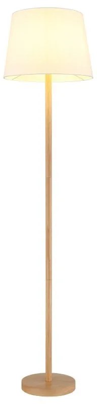 Lampadar de podea metal aspect lemn abajur textil alb JORIS
