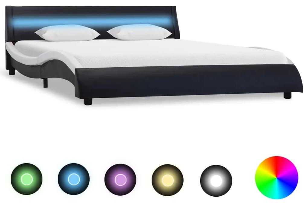 285687 vidaXL Cadru pat cu LED, negru și alb, 140 x 200 cm, piele ecologică