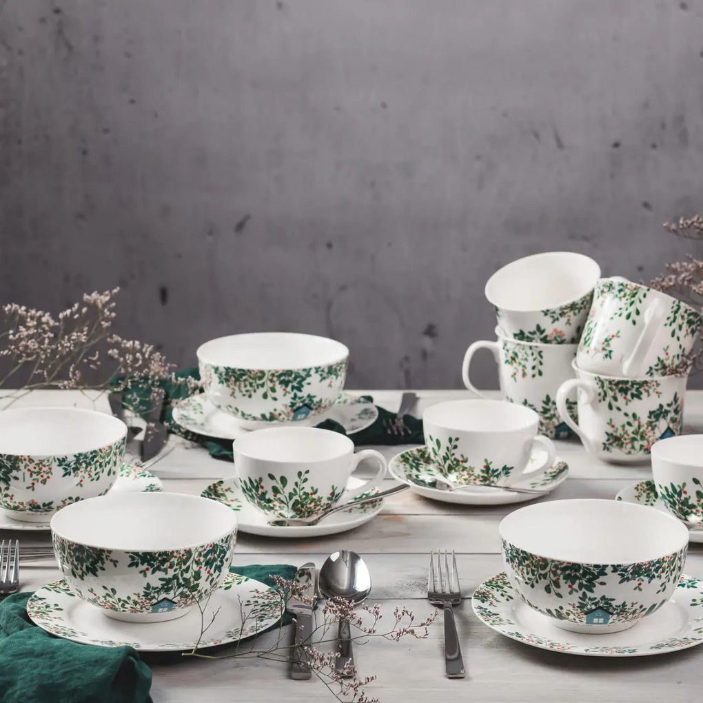 Set ceainic, ceasca si farfurie, 3 piese, Greenery