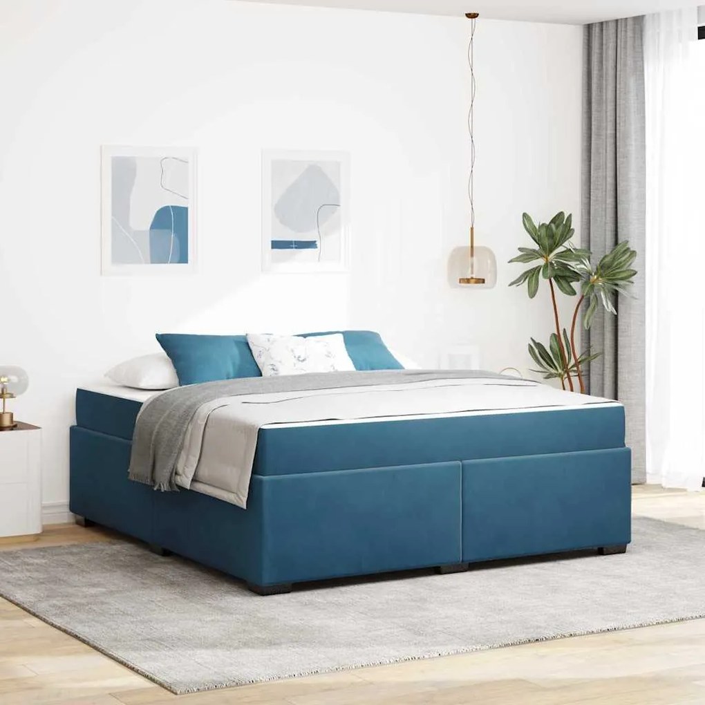 vidaXL Cadru de pat cu saltea Albastru închis 180 x 200 cm Catifea