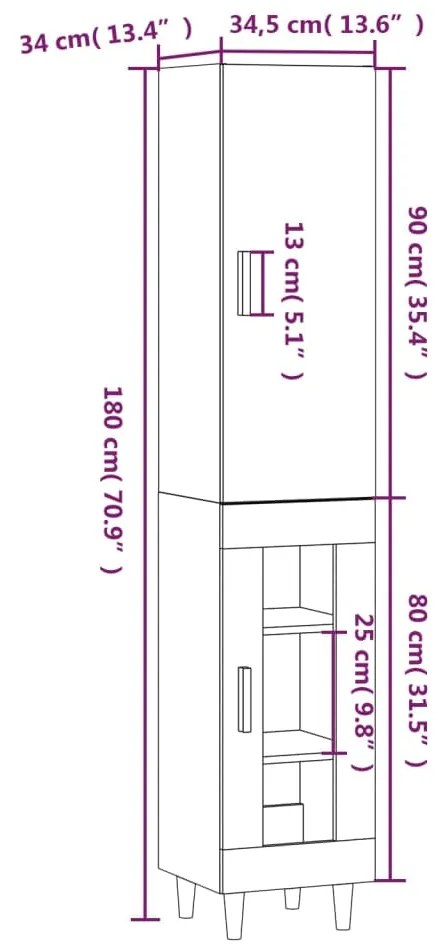 Dulap inalt, stejar sonoma, 34,5x34x180 cm, lemn prelucrat