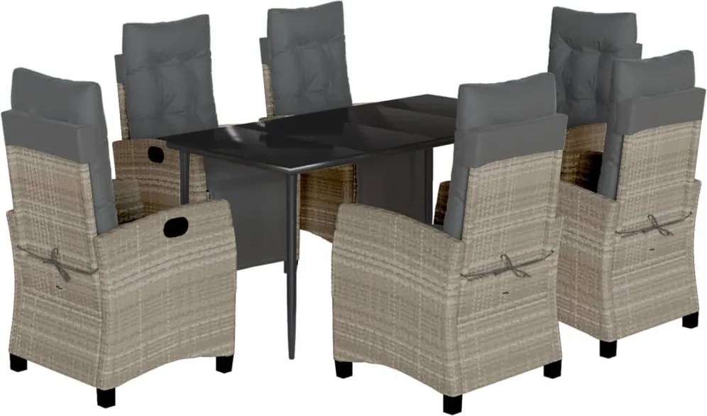 vidaXL Set mobilier de grădină cu perne, 7 piese gri deschis poliratan