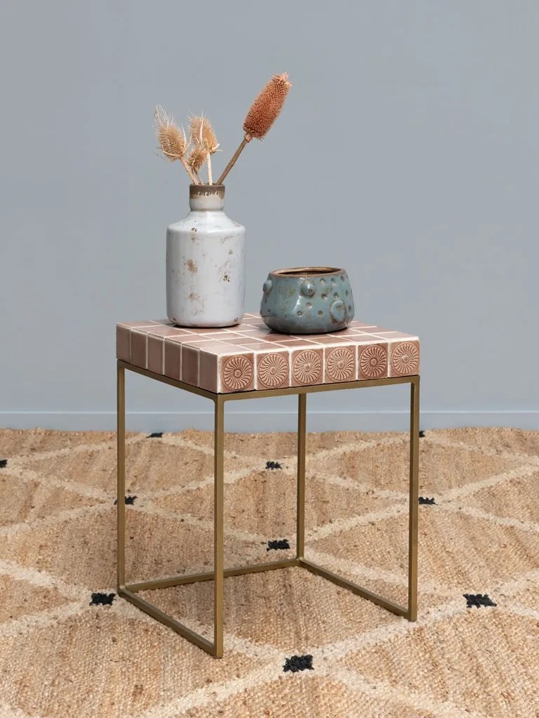 Masuta laterala, din metal si ceramica, pink Algarve