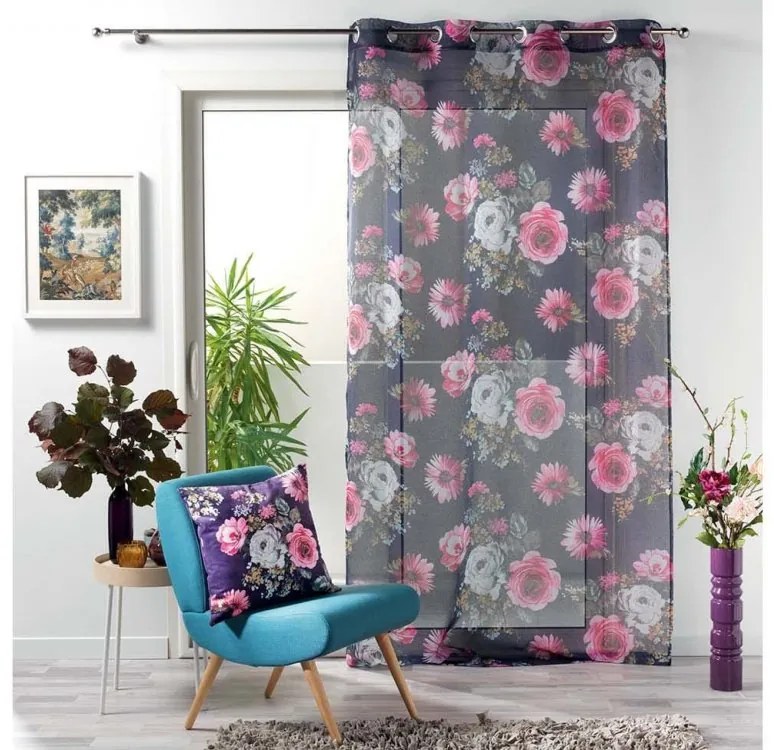 Perdea romantică mov cu motiv floral în stil vintage 140 x 240 cm