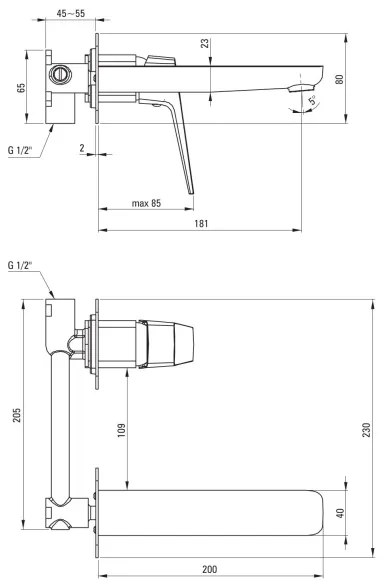 Deante BQL_054L – baterie pentru lavoar cu montaj încastrat BLUR, crom lucios