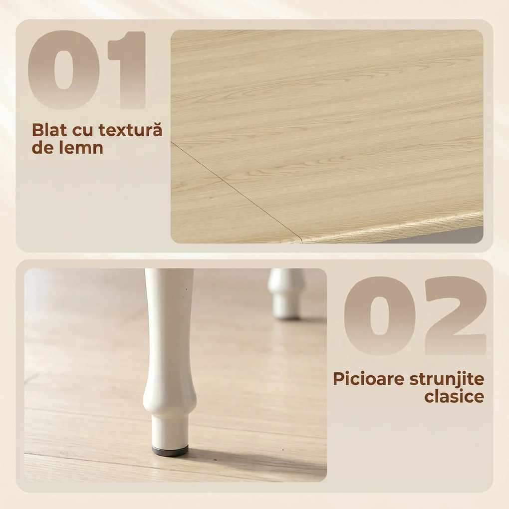 HOMCOM Masă Pliabilă pentru 2-6 Persoane, Extensibilă, Efect de Lemn, Finisaj Natural | Aosom Romania