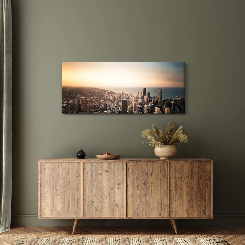 Tablou apusului de soare deasupa orașului (120x50 cm)