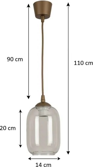 Brilagi - Lustră LED suspendată pe cablu R GLASS 1xE27/60W/230V Ø 14 cm maro/gri fumuriu