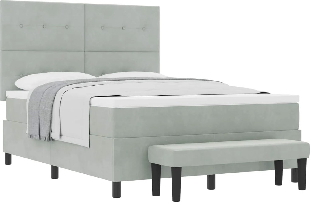 vidaXL Pat cu arcuri cu saltea Gri deschis 140 x 190 cm Catifea