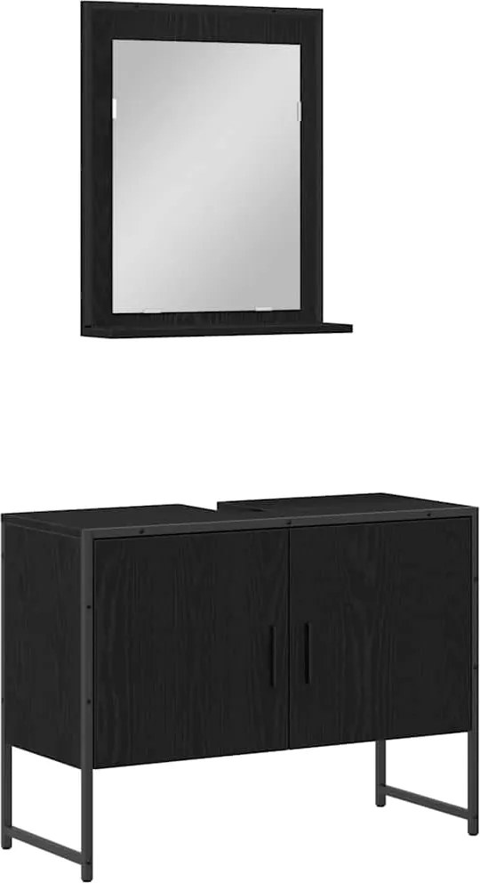 vidaXL Set de mobilier pentru baie Pe perete 2 pcs Negru Lemn compozit