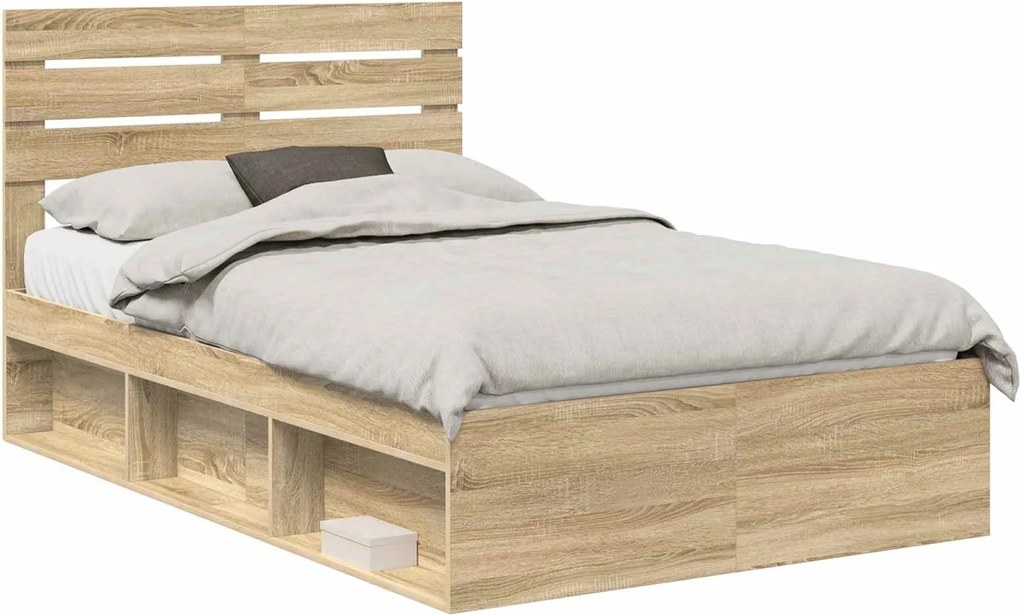 vidaXL Cadru de pat cu headboard Sonoma 120 x 200 cm Lemn de pin masiv