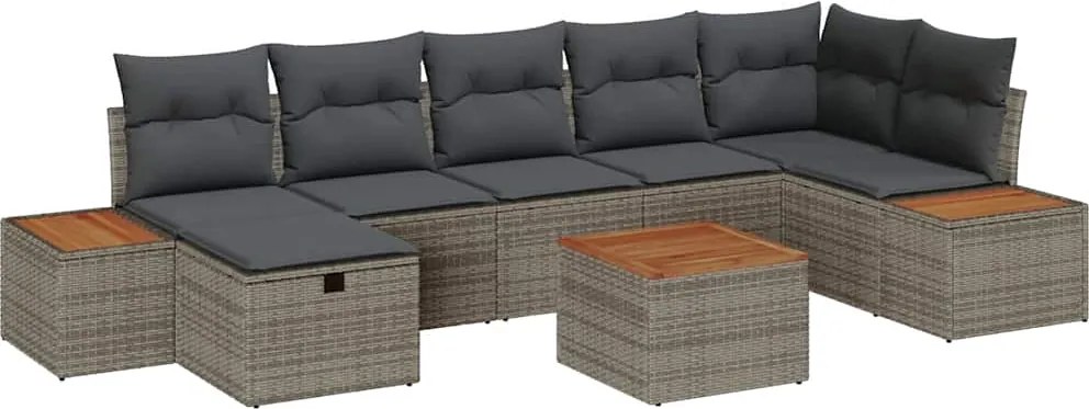 vidaXL Set de canapele pentru grădină cu pernă 8 pcs Gri Rattan poli