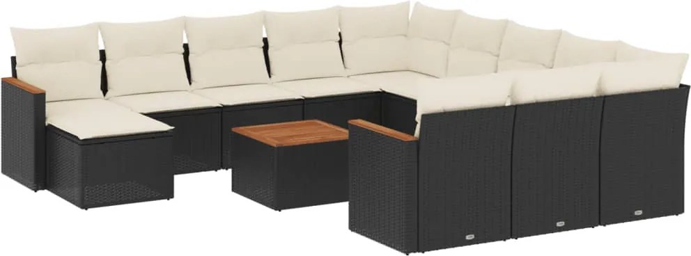 vidaXL Set mobilier de grădină cu perne, 13 piese, negru, poliratan