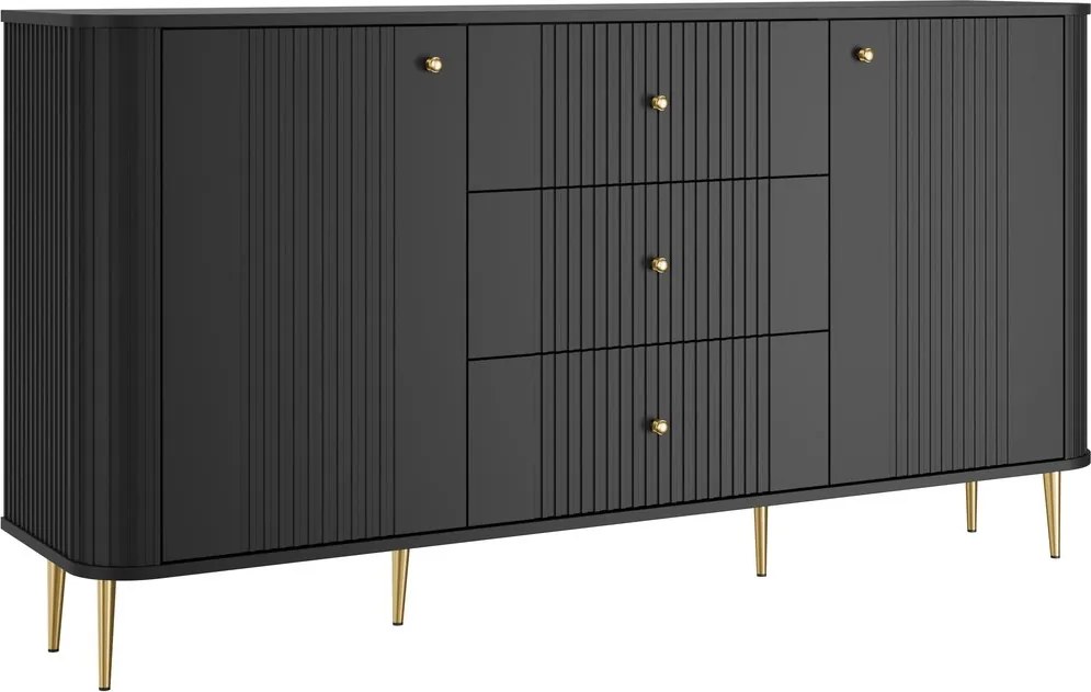 Comodă cu sertare Vesper 160 cm - negru / picioare aurii