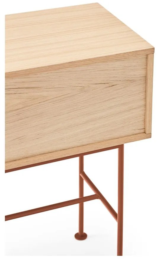 Consolă cu aspect de lemn de stejar Teulat Yoko, roșu cărămiziu