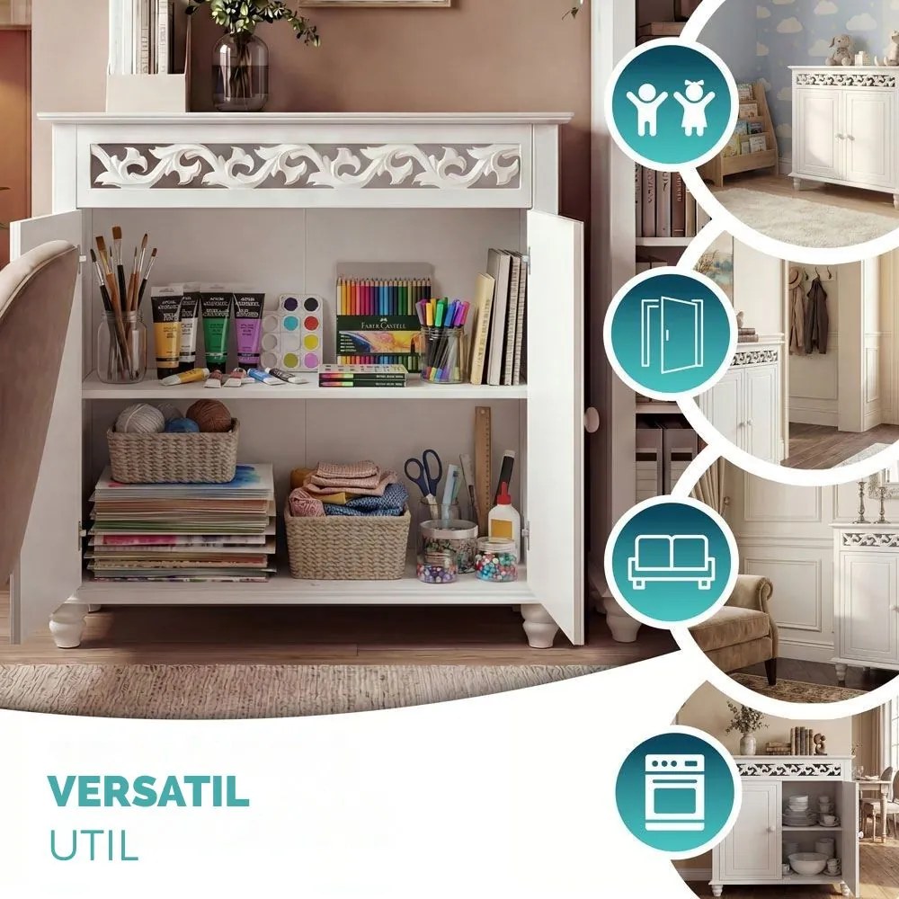 Comodă JERSEY, 76x65x35cm, alb Casaria