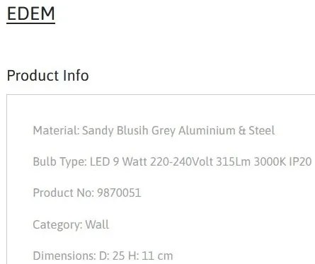 Aplica de perete LED stil minimalist EDEM gri
