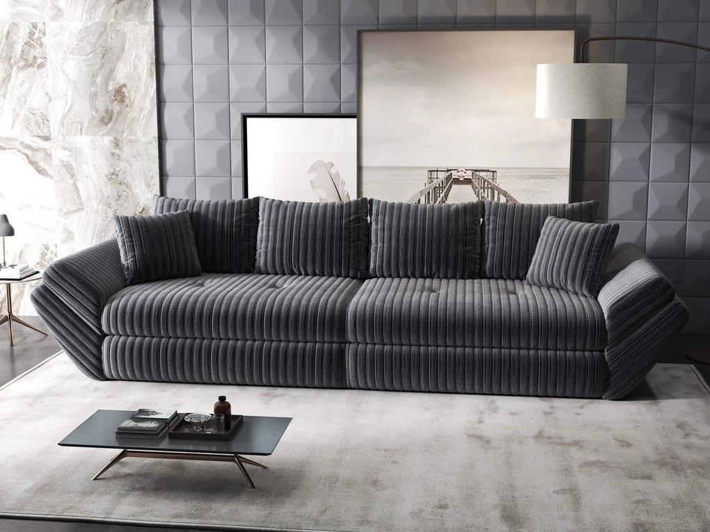 Canapea extensibilă dumonde cu ladă de depozitare si sezut confortabil din spuma high-density, Loana Ambience Gri 300x100 cm