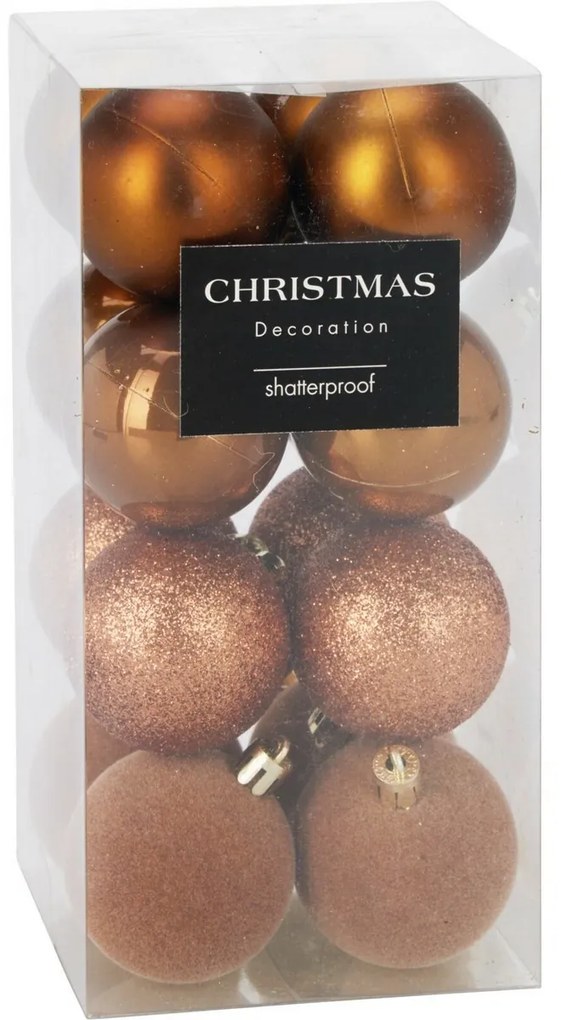 Set de 16 ornamente de Crăciun Festive Sparkles,auriu maro, diametru 5 cm, plastic