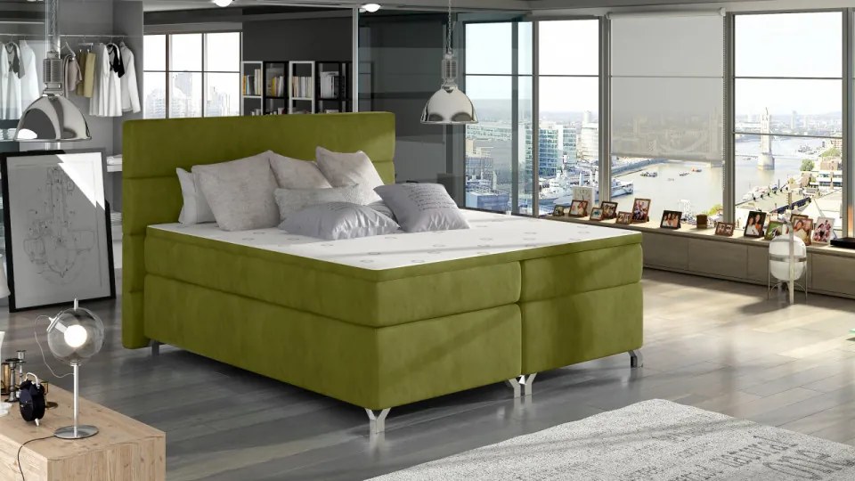 Pat tapitat boxspring, cu spatiu pentru depozitare, 140X200 cm, Amadeo 2, Eltap (Culoare: Verde Fistic)