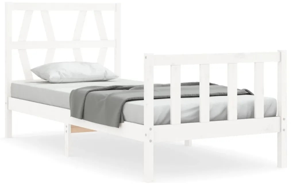 3192482 vidaXL Cadru de pat cu tăblie, alb, 100x200 cm, lemn masiv