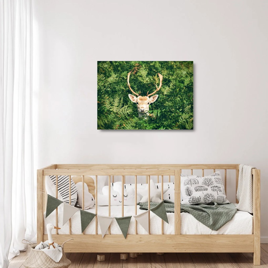 Tablou pe sticlă detaliu cu cap de căprioară (70x50 cm)