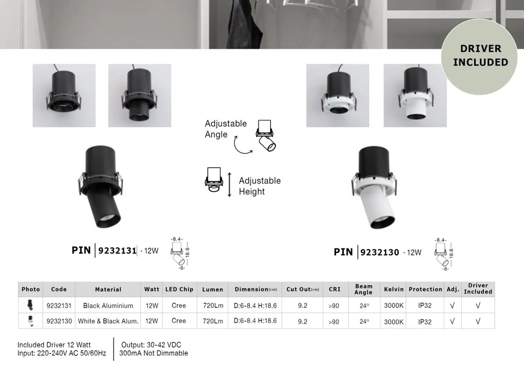 Spot LED incastrabil ajustabil design modern PIN negru