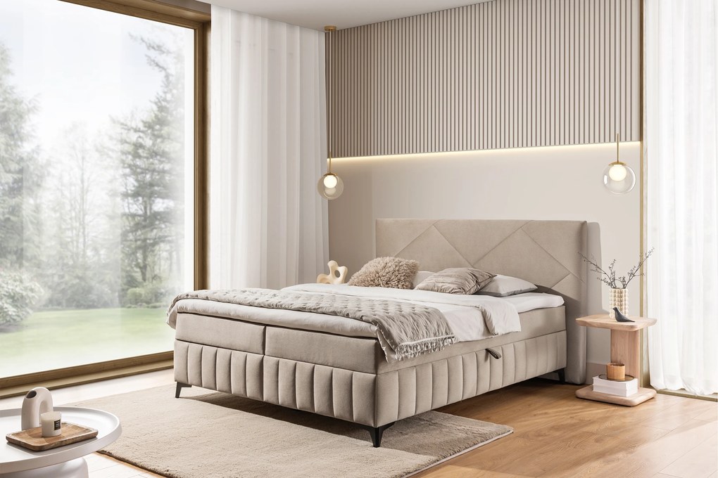 Pat Boxspring Wasil 160x200 cu spațiu de depozitare - catifea bej Element 6