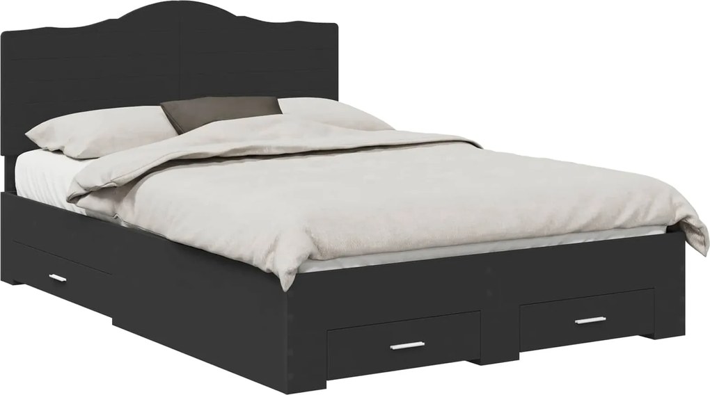 vidaXL Cadru de pat cu headboard Negru 150 x 200 cm Lemn compozit