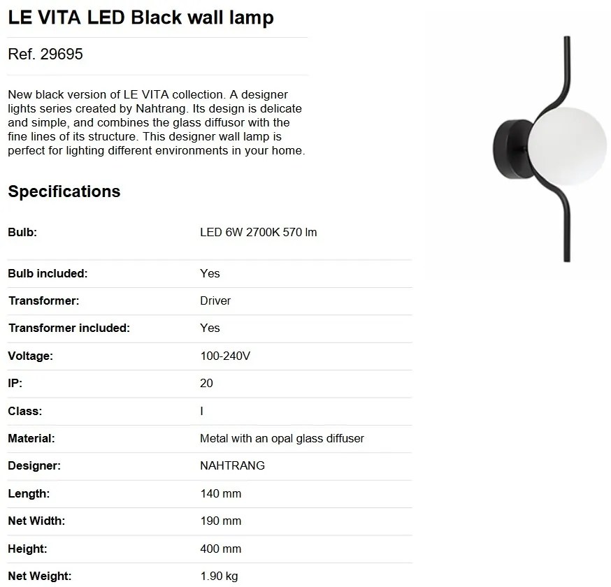 Aplica LED moderna design decorativ LE VITA LED Black 29695
