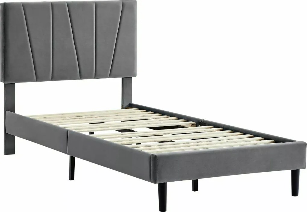 Pat tapițat SAVANA VELVET 90x200 cm gri